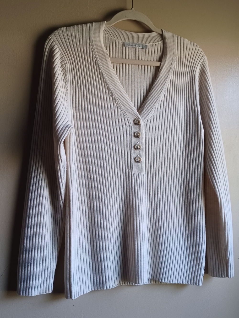 PETER MILLAR CREAM SWEATER 100% EXTRAFINE ITALIAN MERINO WOOL SZ L